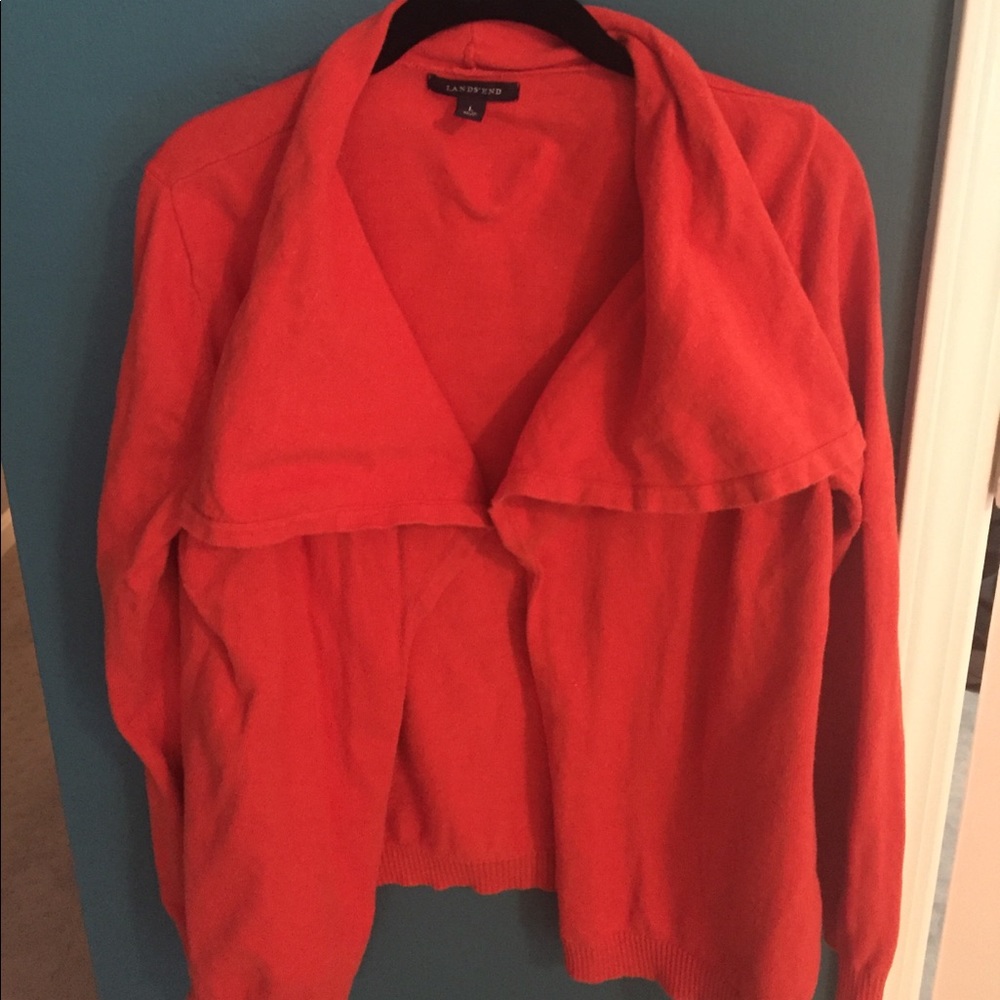 Lands End orange shawl collar cardigan